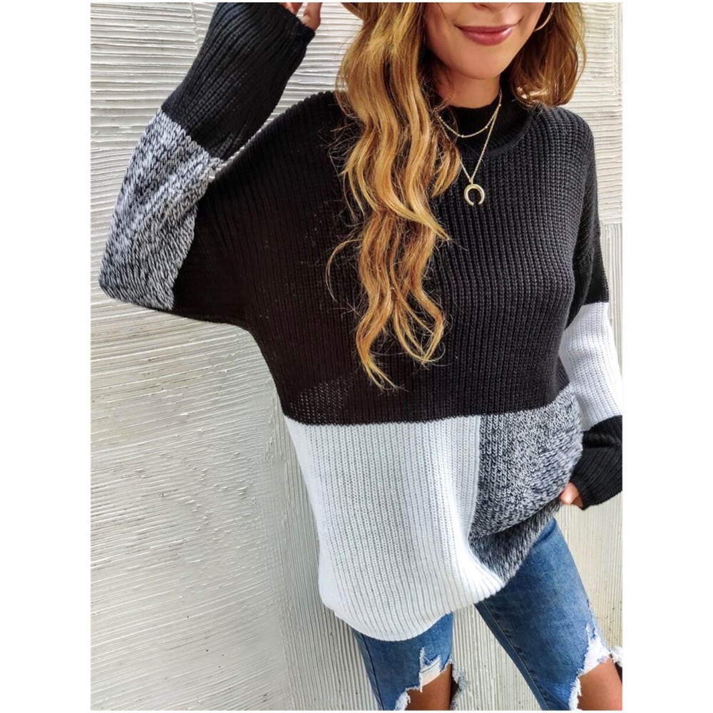 Cozy Color Block Knit Oversized Sweater Top - image 4